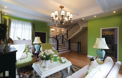 万亚广场客厅田园风格效果图复式162平方台州装修